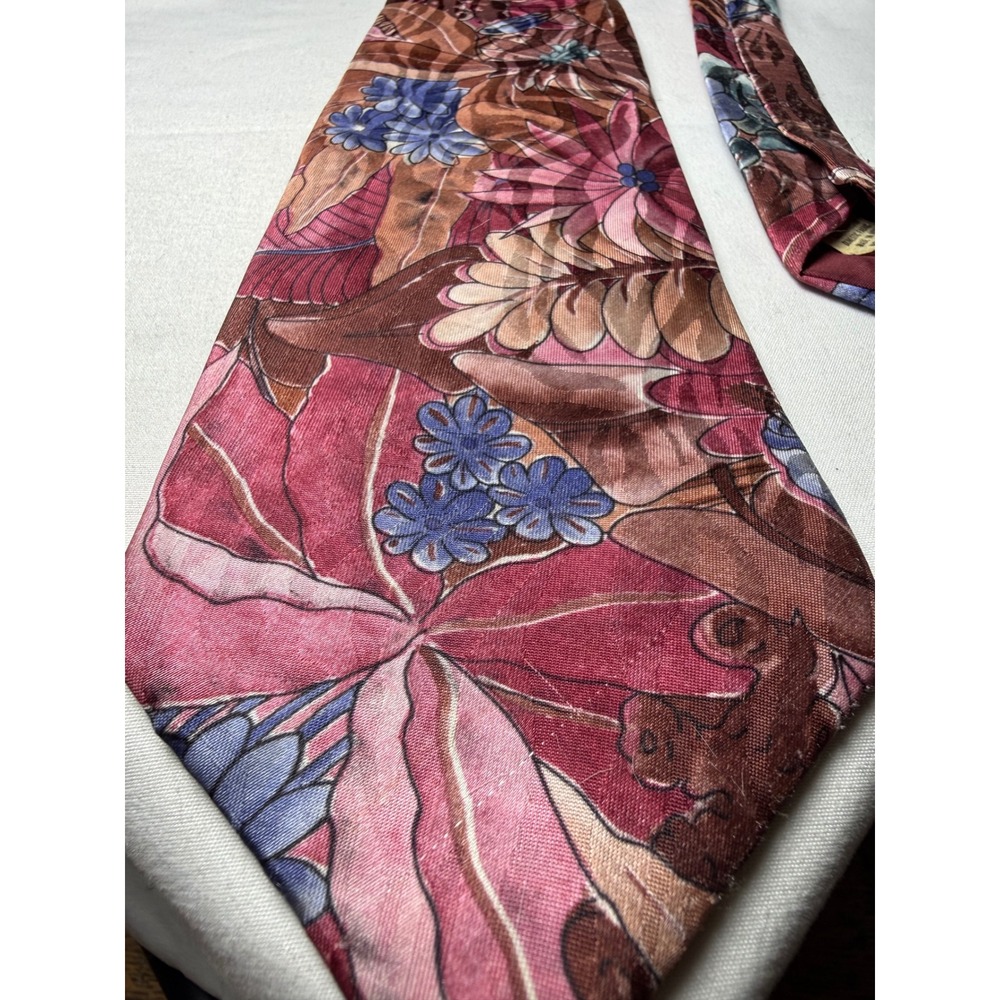 Envoy Silk‎ Blend Floral Tie Men Burgundy Pink Blue Abstract Pattern
